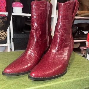 Coconuts by Matisse Red Crocodile-Patterned Heeled Boots